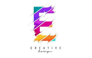 e logo della lettera con tagli creativi e design dai colori vivaci. vettore