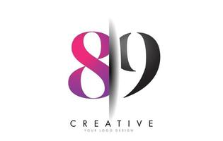 89 8 9 logo numerico grigio e rosa con vettore di taglio ombra creativo.