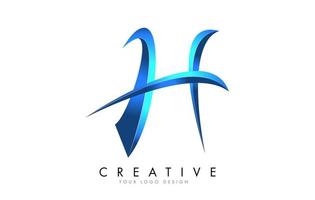 logo della lettera h creativa con swash 3d luminosi blu. vettore icona blu swoosh.