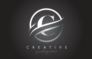 c lettera logo design con bordo swoosh in acciaio cerchio e design creativo dell'icona. vettore