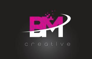bm bm design di lettere creative con colori rosa bianchi vettore