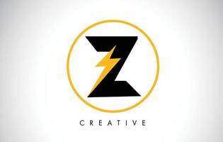 z lettera logo design con fulmine di illuminazione. logo della lettera del bullone elettrico vettore