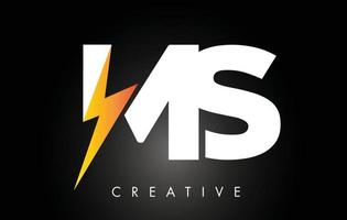 design del logo della lettera ms con fulmine di illuminazione. logo della lettera del bullone elettrico vettore
