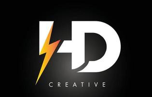 design del logo della lettera hd con fulmine di illuminazione. logo della lettera del bullone elettrico vettore