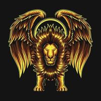 leone con illustrazione vettoriale ala oro