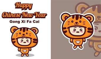 felice anno nuovo cinese card design con mascotte tigre vettore