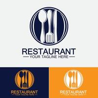 logo del ristorante con icona di cucchiaio e forchetta, concetto di bevanda di cibo di design di menu per ristorante caffetteria vettore