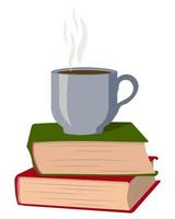 una tazza di caffè su una pila di libri. vettore