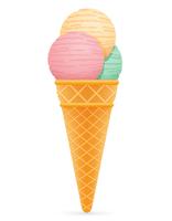 palle di gelato in illustrazione vettoriale cono di cialda