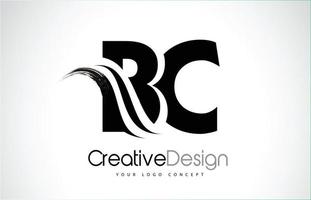 bc bc pennello creativo lettere nere design con swoosh vettore