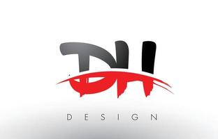 dh dh brush logo lettere con frontale pennello swoosh rosso e nero vettore