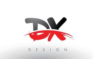 dx dx lettere logo pennello con frontale pennello swoosh rosso e nero vettore