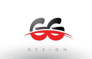 gg gg lettere logo pennello con frontale pennello swoosh rosso e nero vettore