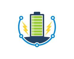 tecnologia a circuito circolare con batteria elettrica e fulmini vettore