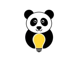 simpatico panda con lampadina elettrica sulla mano vettore