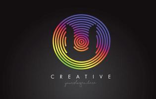 u lettera logo design con forme circolari arcobaleno colorato. logo lettera vibrante. vettore