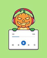 simpatico mostro di zucca con interfaccia per lettore musicale vettore