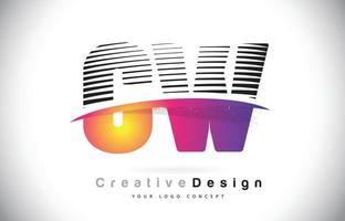 cw cw lettera logo design con linee creative e swosh nel colore del pennello viola. vettore