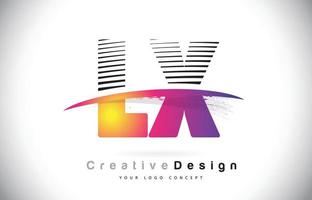 design del logo della lettera lx lx con linee creative e swosh nel colore del pennello viola. vettore