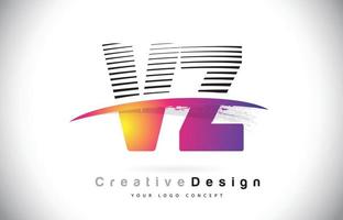 design del logo della lettera vz vz con linee creative e swosh nel colore del pennello viola. vettore