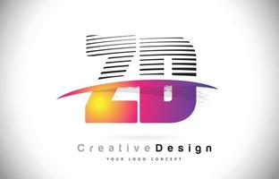 design del logo della lettera zd zd con linee creative e swosh nel colore del pennello viola. vettore
