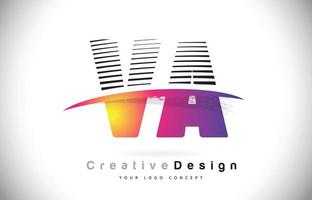 design del logo della lettera va va con linee creative e swosh nel colore del pennello viola. vettore