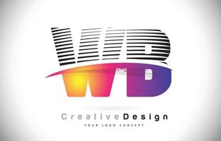 wb wb letter logo design con linee creative e swosh nel colore del pennello viola. vettore