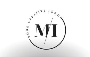 design del logo della lettera mi serif con taglio intersecato creativo. vettore