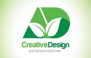 logo design lettera foglia verde annuncio. logo dell'illustrazione dell'icona della lettera di eco bio foglia. vettore