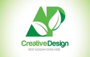 ap logo design lettera foglia verde. logo dell'illustrazione dell'icona della lettera di eco bio foglia. vettore