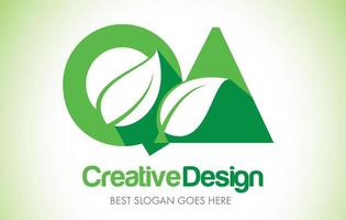 qa logo design lettera foglia verde. logo dell'illustrazione dell'icona della lettera di eco bio foglia. vettore