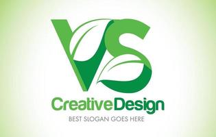 vs logo design lettera foglia verde. logo dell'illustrazione dell'icona della lettera di eco bio foglia. vettore