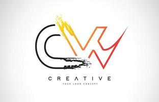 cw logo design moderno e creativo con colori arancioni e neri. disegno della lettera del tratto del monogramma. vettore