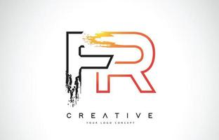 fr logo design moderno e creativo con colori arancioni e neri. disegno della lettera del tratto del monogramma. vettore