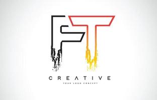 ft logo design moderno e creativo con colori arancioni e neri. disegno della lettera del tratto del monogramma. vettore