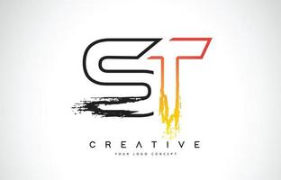 st logo design moderno e creativo con colori arancioni e neri. disegno della lettera del tratto del monogramma. vettore