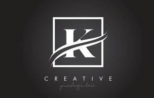 design del logo della lettera k con bordo quadrato swoosh e design creativo dell'icona. vettore