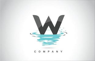 w lettera logo design con spruzzi d'acqua increspature gocce riflesso vettore