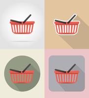 il canestro dei prodotti nell&#39;illustrazione piana di vettore delle icone degli alimenti e degli oggetti del supermercato