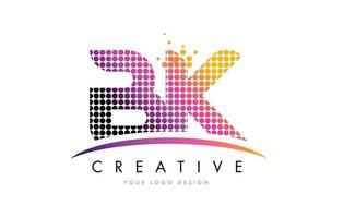bk bk lettera logo design con punti magenta e swoosh vettore