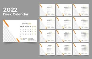 calendario da tavolo design 2022 set di modelli di 12 mesi, settimana inizia lunedì, design di cancelleria, pianificatore di calendario vettore