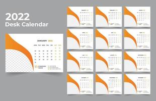 calendario da tavolo design 2022 set di modelli di 12 mesi, settimana inizia lunedì, design di cancelleria, pianificatore di calendario vettore