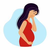 una donna incinta soffre di nausea. tossicosi durante la gravidanza. vettore