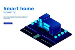 smart city o concetto di vettore isometrico edificio intelligente. moderne infrastrutture urbane per la pianificazione e lo sviluppo di smart city