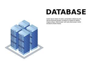 vettore isometrico della sala server, tecnologia futuristica di protezione ed elaborazione dei dati