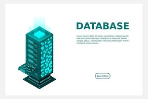 illustrazione vettoriale isometrica del data center. server di hosting 3d astratto o sfondo della stanza del data center