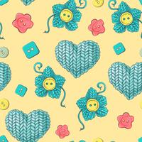 Carino seamless pattern di gomitoli di lana, bottoni, matasse di filati o maglieria e uncinetto. vettore