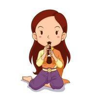 personaggio dei cartoni animati della ragazza che suona il clarinetto tradizionale tailandese. vettore