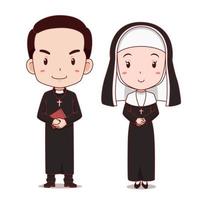 personaggio dei cartoni animati di sacerdote cattolico e suora. vettore