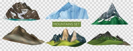 set trasparente di montagne realistiche vettore